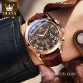 OLEVS montre en cuir de luxe décontracté homme d&#39;affaires Quartz Six aiguilles or Rose chronographe couleur Sport montres montre-bracelet lumineuse